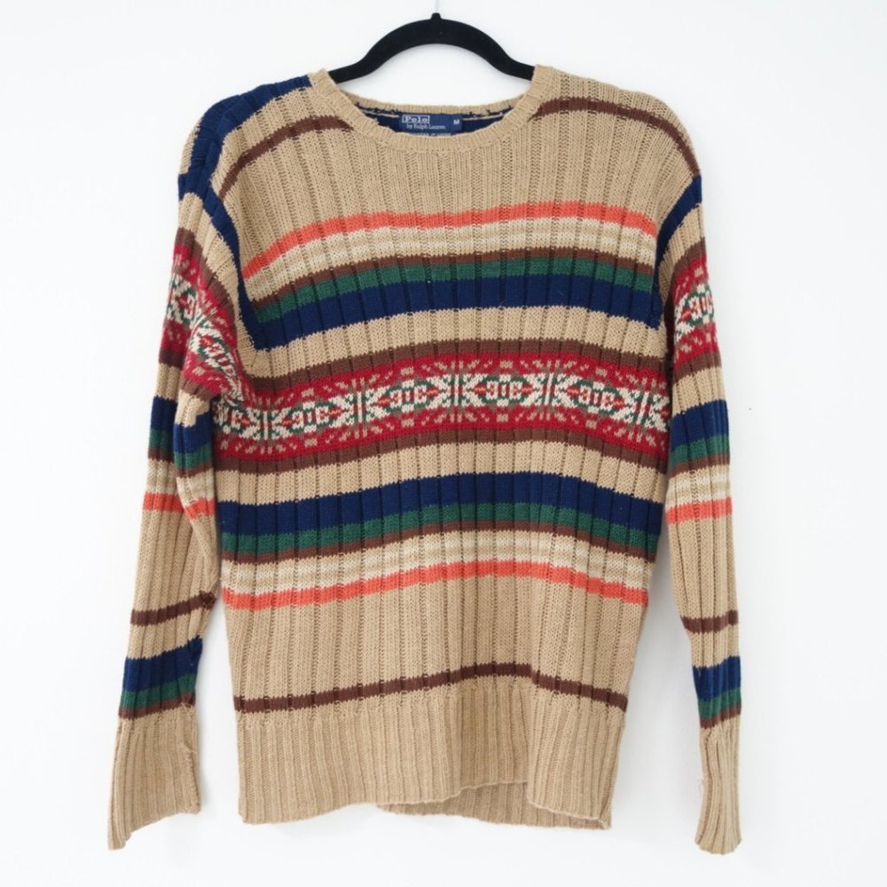Vintage Ralph Lauren Women's Multi-Color Striped Fair Isle Knit Sweater, Size M